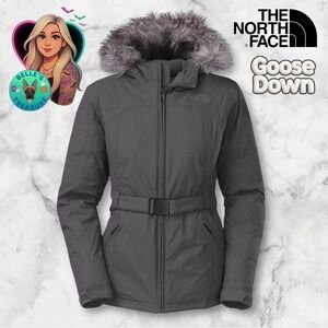 The North Face Parka Women's Small Greenland Down Jacket Gray Belted Winter Coat